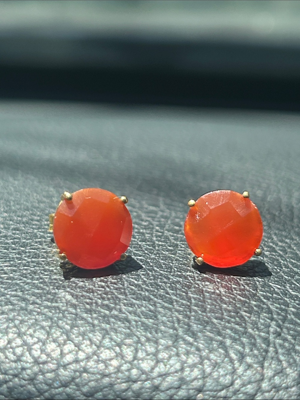 Gold Over Sterling Silver Carnelian Round Stud Earrings